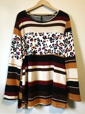 Celeste Colourblock Leopard Rosette Print Soft Knit Rayon Sweater 3XL
